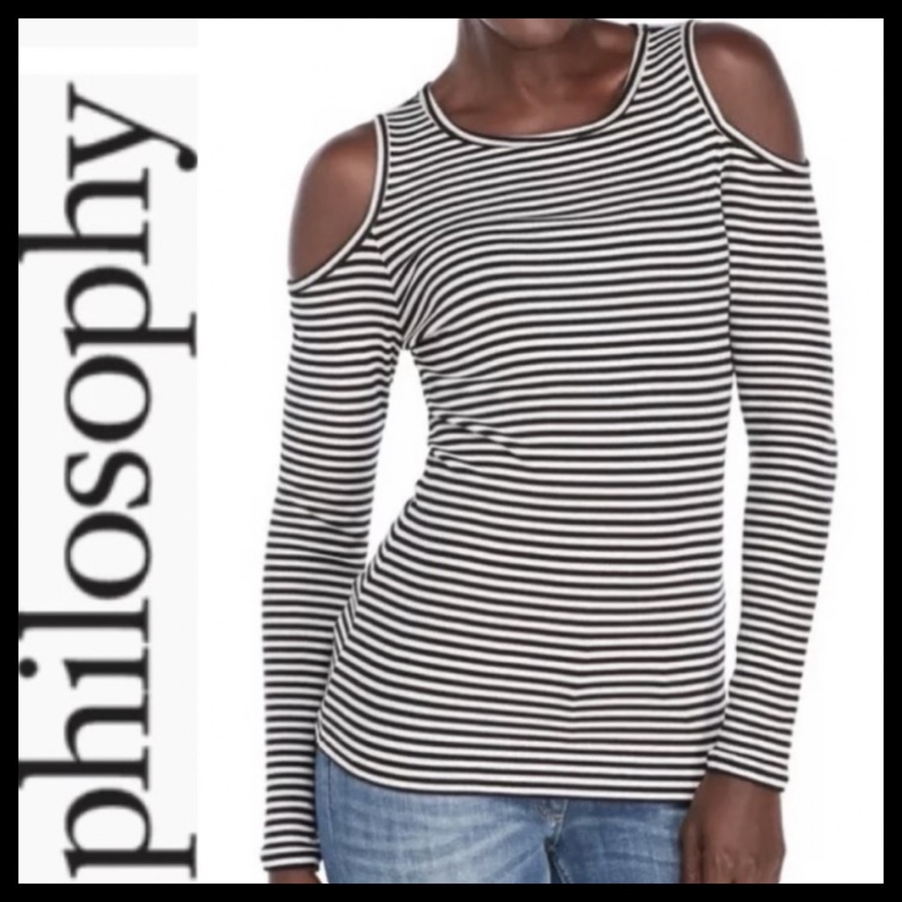 NWT Philosophy Striped Cold Shoulder Top